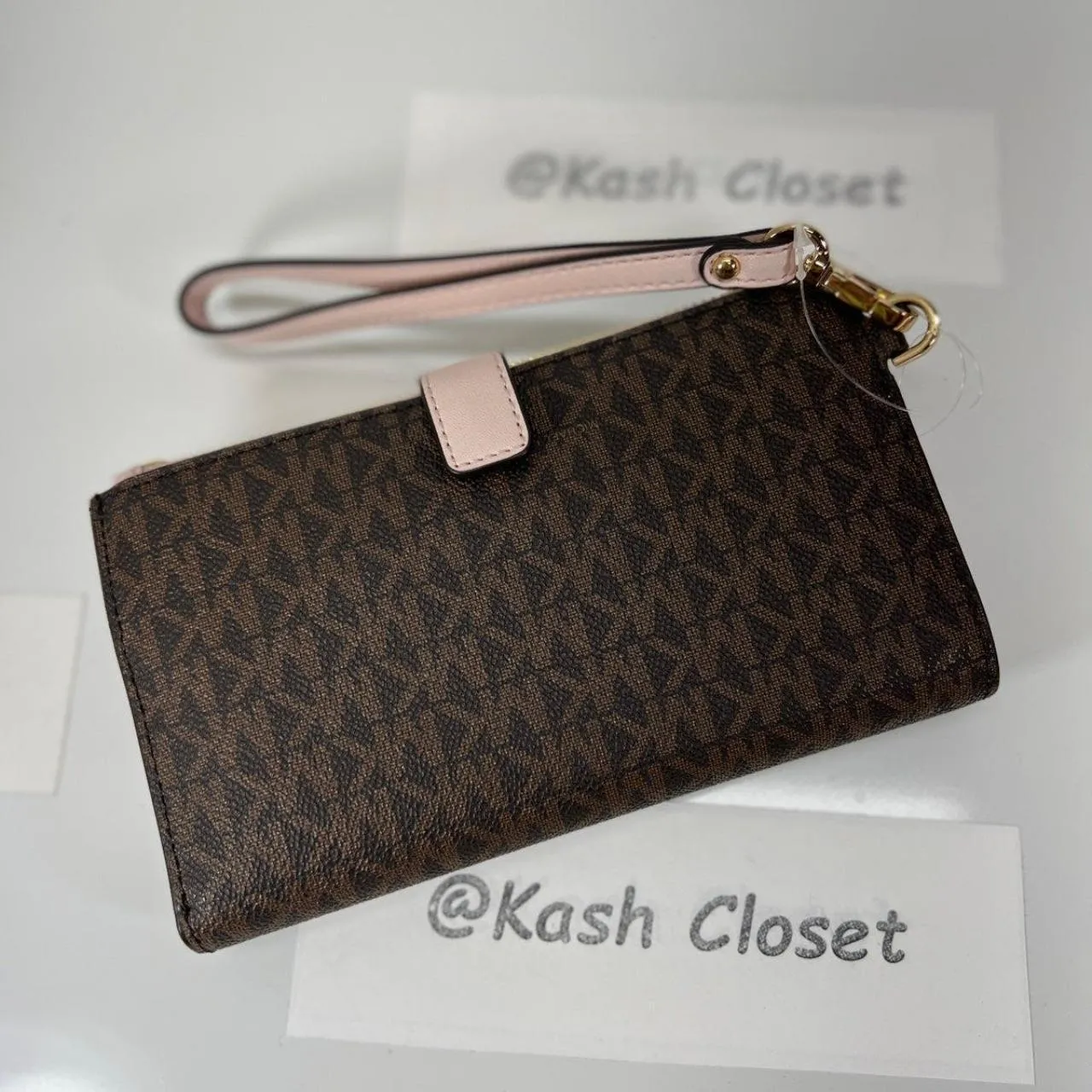 Michael Kors PowderBlush Brown Double Zip Wristlet Large Wallet - Image 3