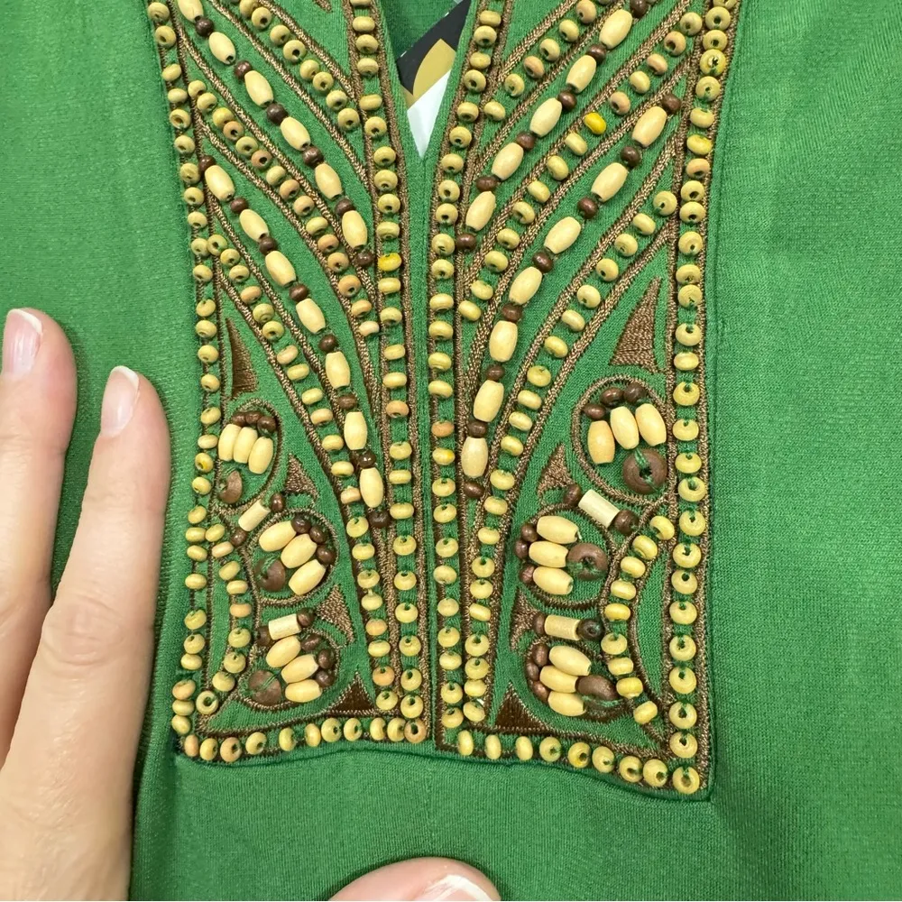 Bob Mackie Green Beaded 3/4 Sleeve Tunic Blouse Womens XL Shirt Boho Casual Fall - Image 4