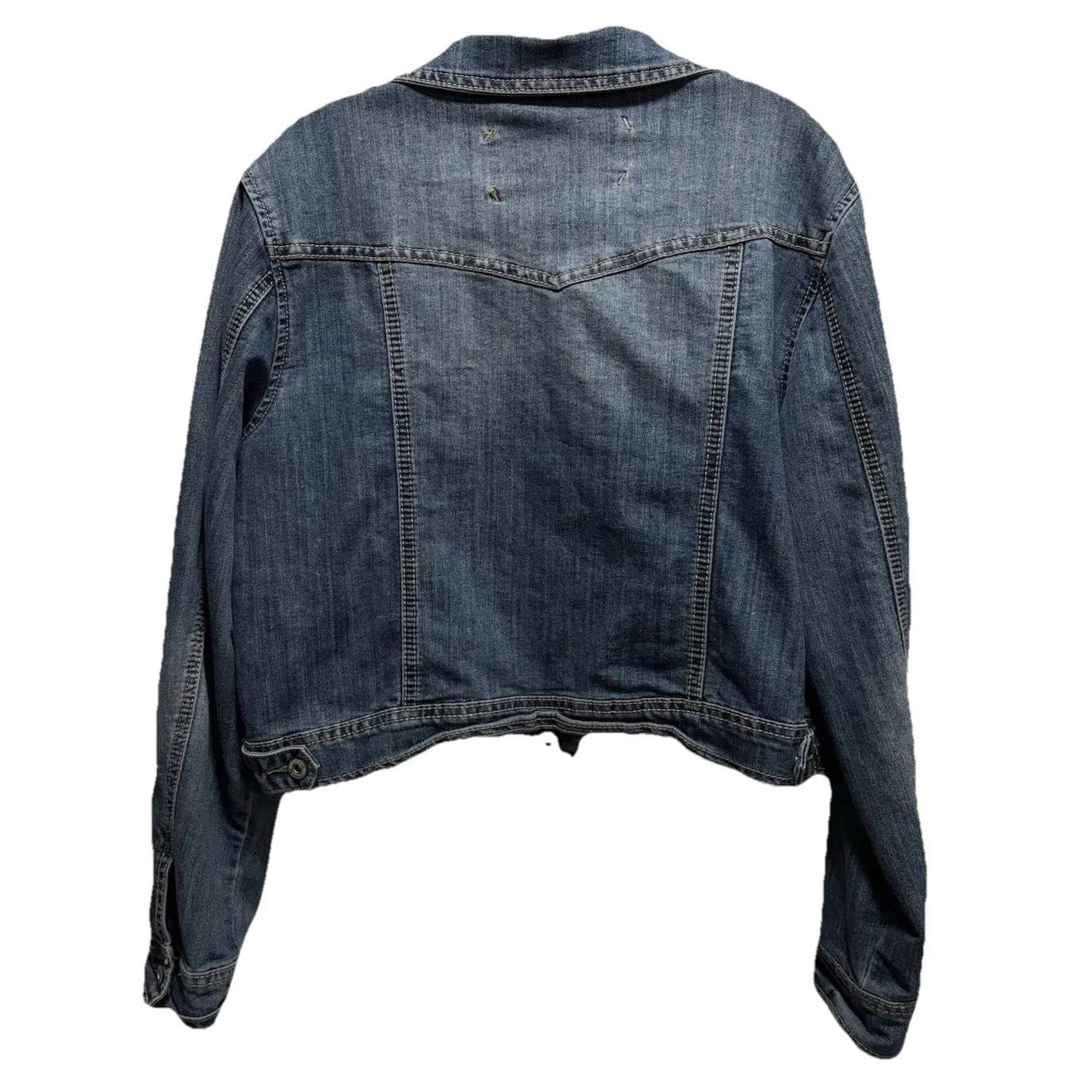 Maurices Med Wash Semi Crop Button Up Denim Jean Jacket Size XL Pockets - Image 4
