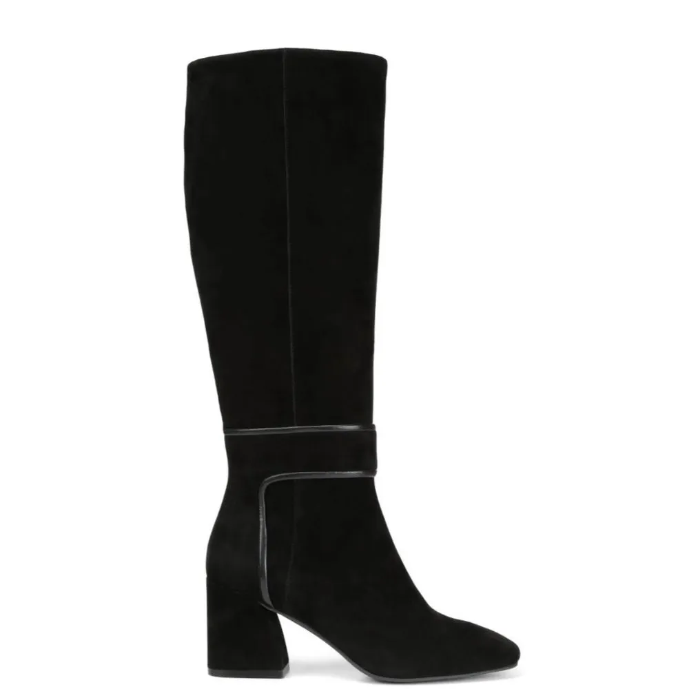 Donald Pliner GOA Black Suede Knee-High Block Heel Boots Size 6 riding heeled - Image 2
