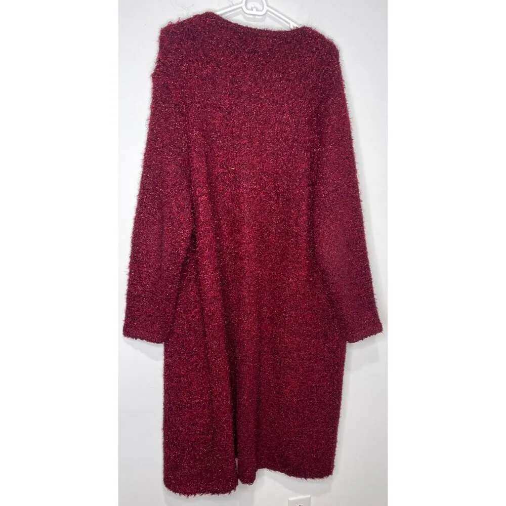 Cardigan Sweater Red Long Fuzzy Open by Denim 24/7 from Roman's Denim 24/7 Size undefined - Image 4