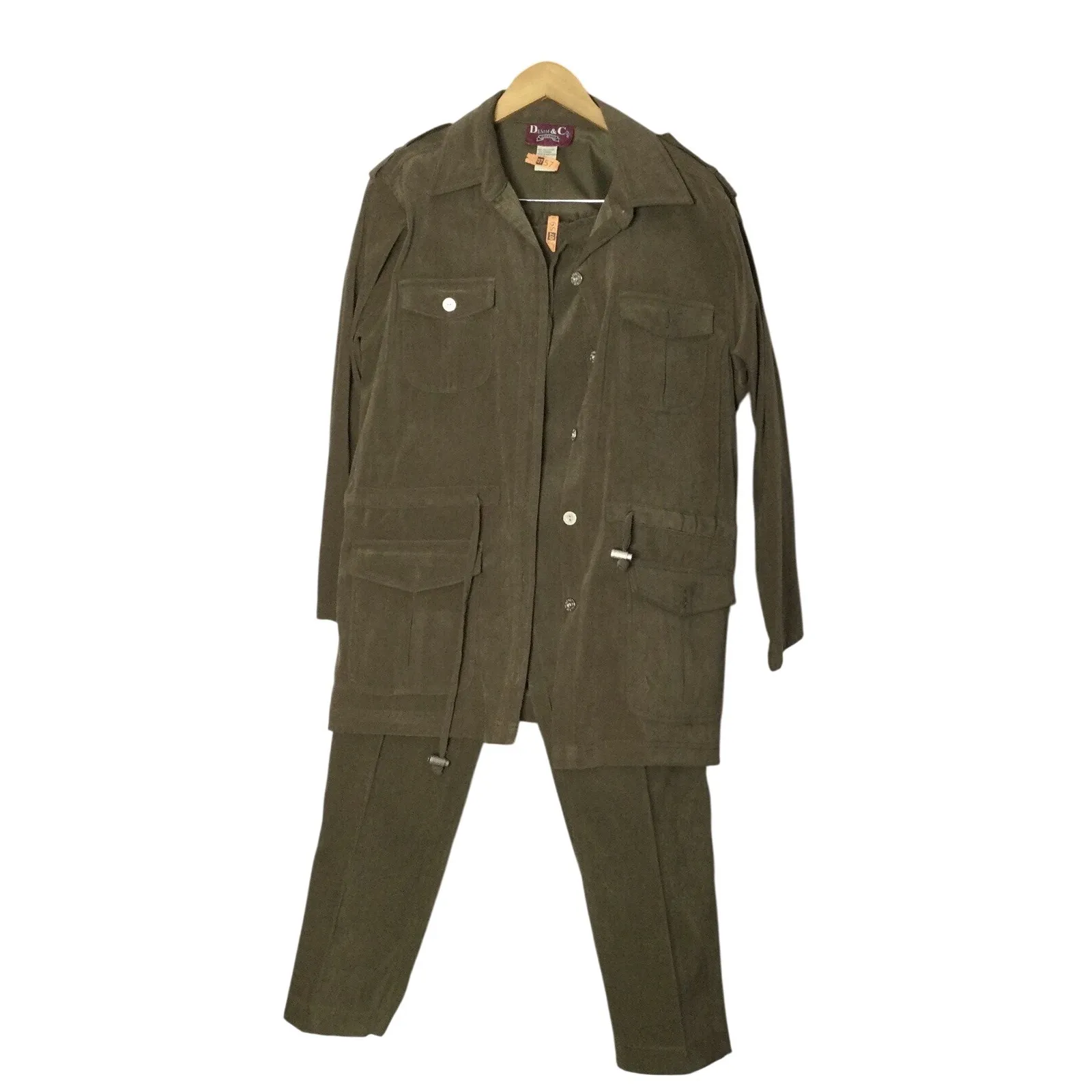 Denim & Co Women's 2 pc Pants & Long Sleeve Jacket Vintage 1970's Olive Green Size M - Image 4