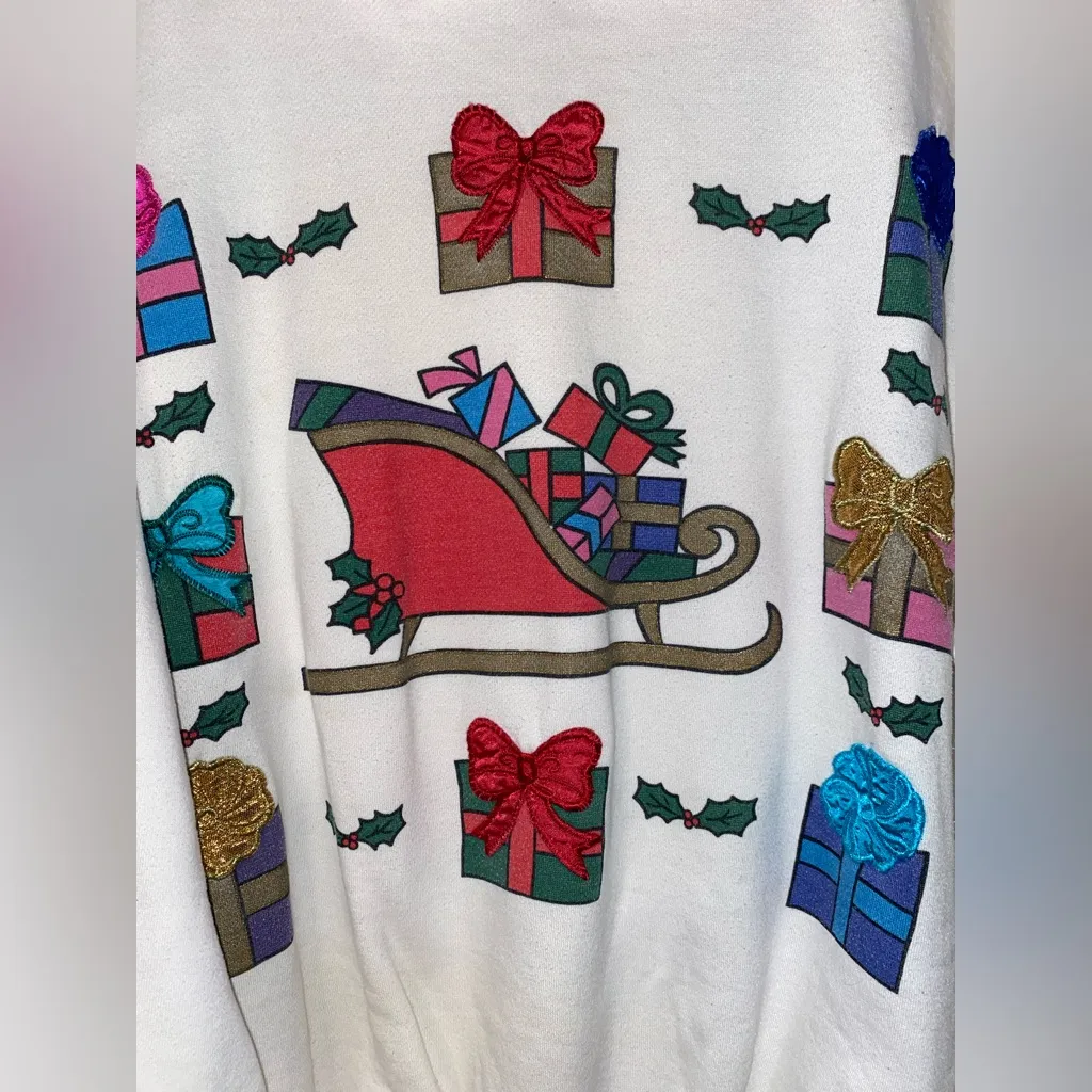 Vintage Sports Accent Ugly Christmas Sweatshirt/Sweater Collared White XL 70/80s - Image 6