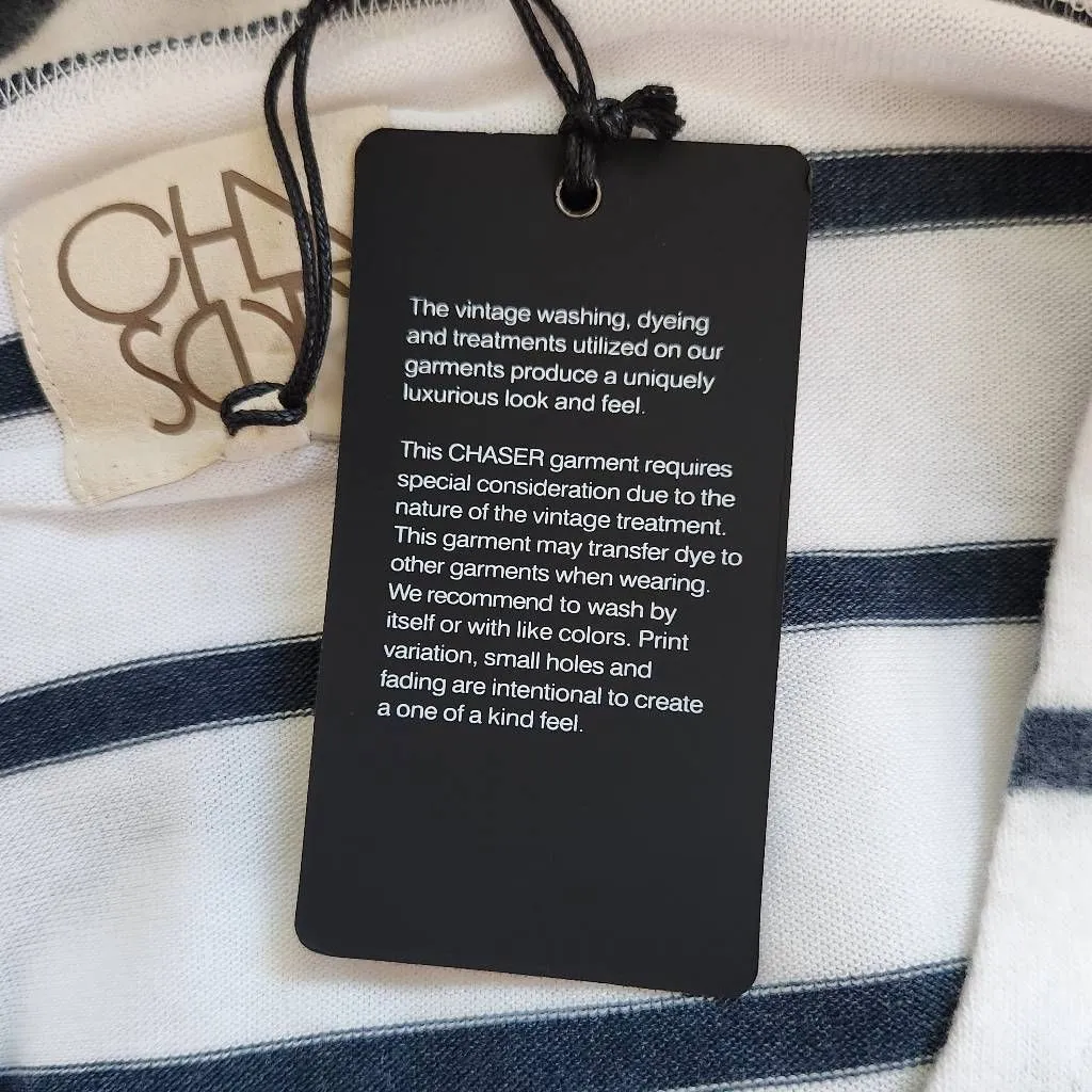 Chaser Navy and White Stripe Hoodie NWT Size Medium Preppy Nautical Pullover - Image 7