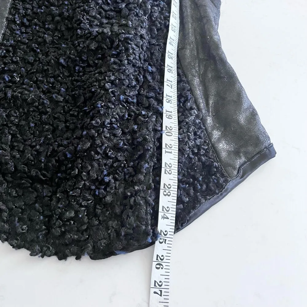 Dolce Cabo Black Boucle Faux Fur Faux Leather Sleeveless Shawl Vest Size M Size M - Image 7