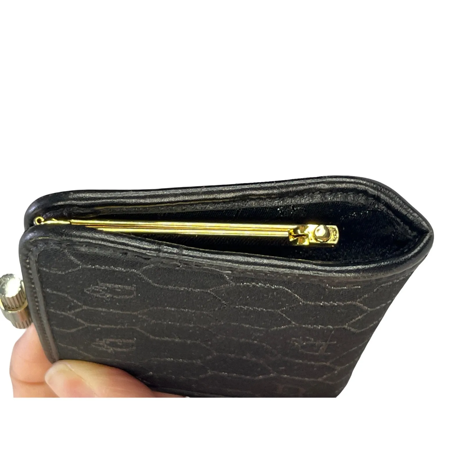 Vintage Christian Dior Honeycomb Monogram Coin Purse Black Silver Dior Wallet - Image 6