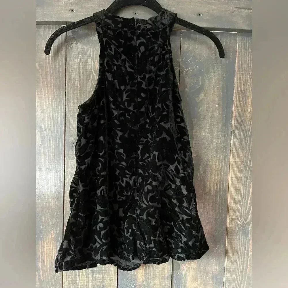 Elegant Black Velvet Floral Burnout Sleeveless Top Evening Cocktail‎ Party C6 - Image 5