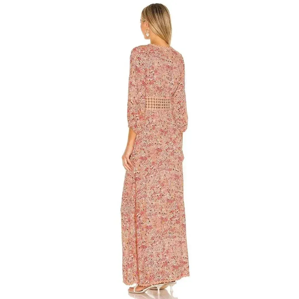 Poupette St Barth Joan Maxi Crochet Waist Dress‎ in Blue Malva Bird Print XS - Image 3