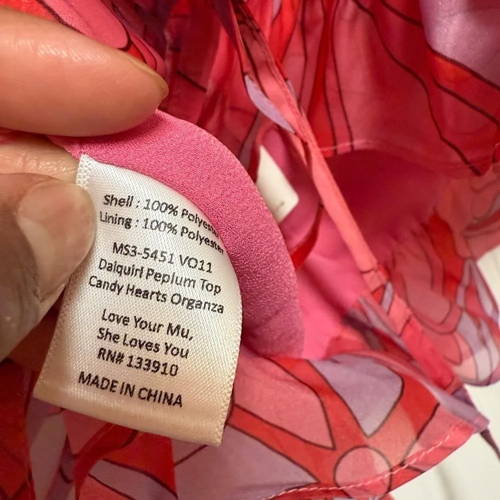 Show Me Your Mumu Pink Valentines Heart Print Daiquiri Peplum Blouse M - Image 8