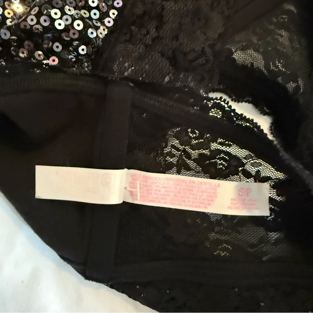 Like New PINK Victoria's Secret Sequin Bling Black Fashion Show Bandeau Bra Top - Image 4
