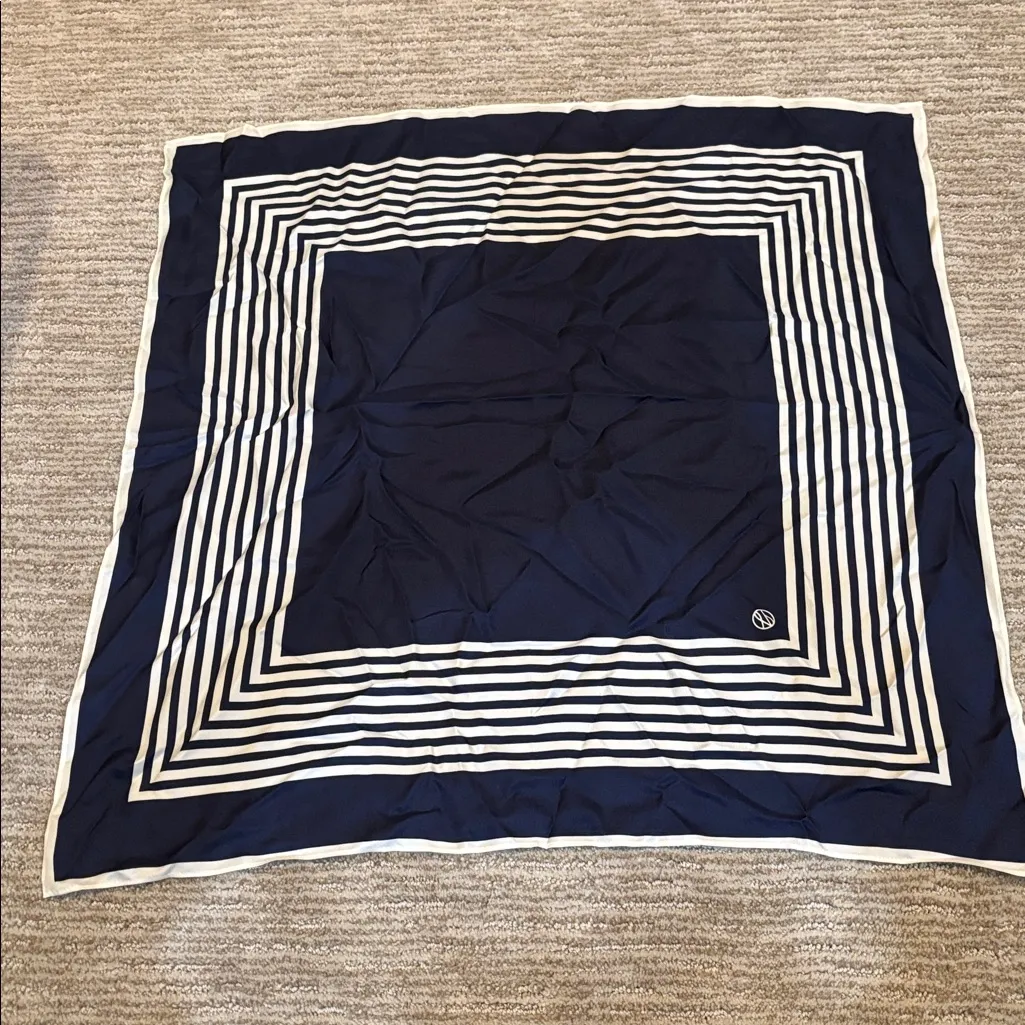 Navy and White Striped Scarf Blue - Image 2