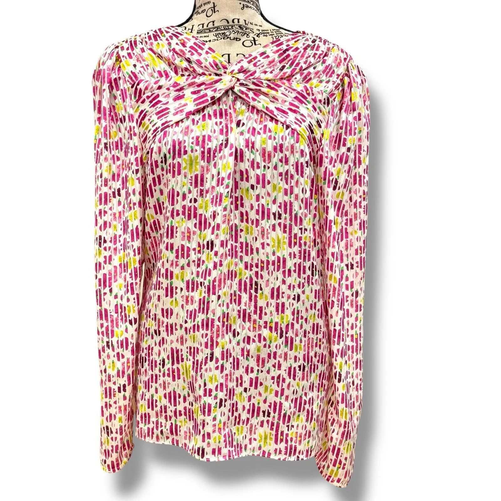 Kate Spade Size L Pink Floral Marker Devore Blouse Top Designer Event Cocktails - Image 2