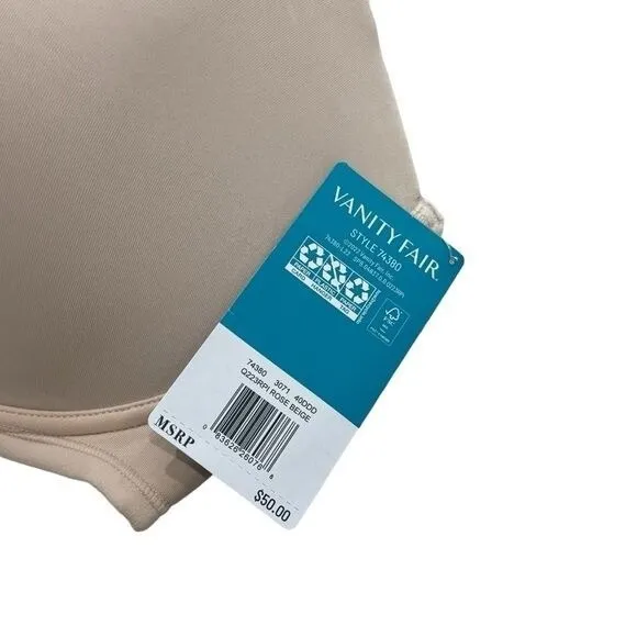 NEW Vanity Fair Beauty Back Strapless Bra in Rose Beige Women's Size 40DDD - Image 5