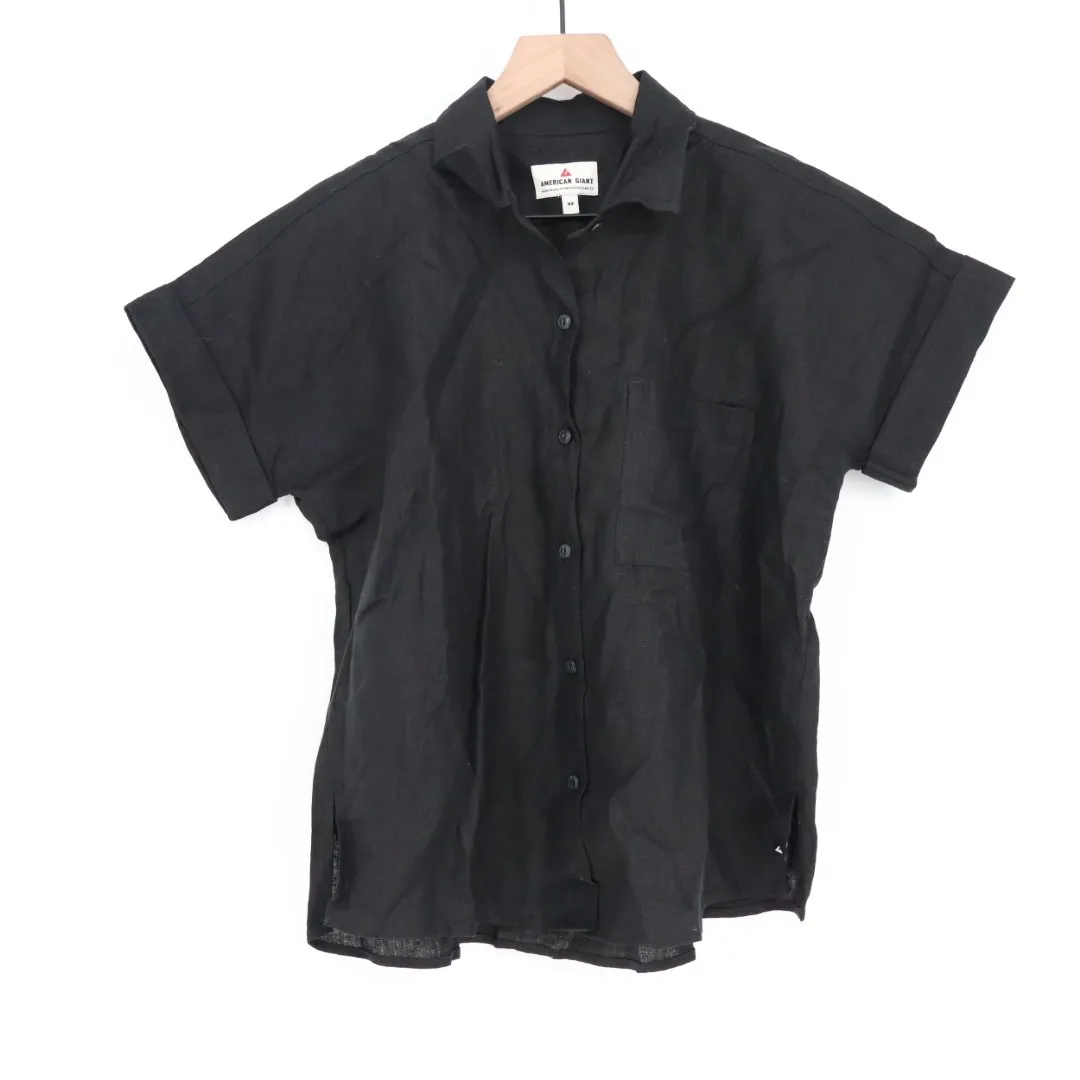 American Giant Black Women's Linen Shirt Size XS Made In USA - Image 2