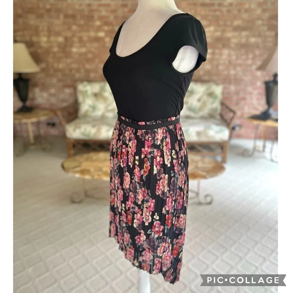 Xhilaration Dress Floral Pleated Black High Low S/M Party Office Lunch Brunch - Image 6