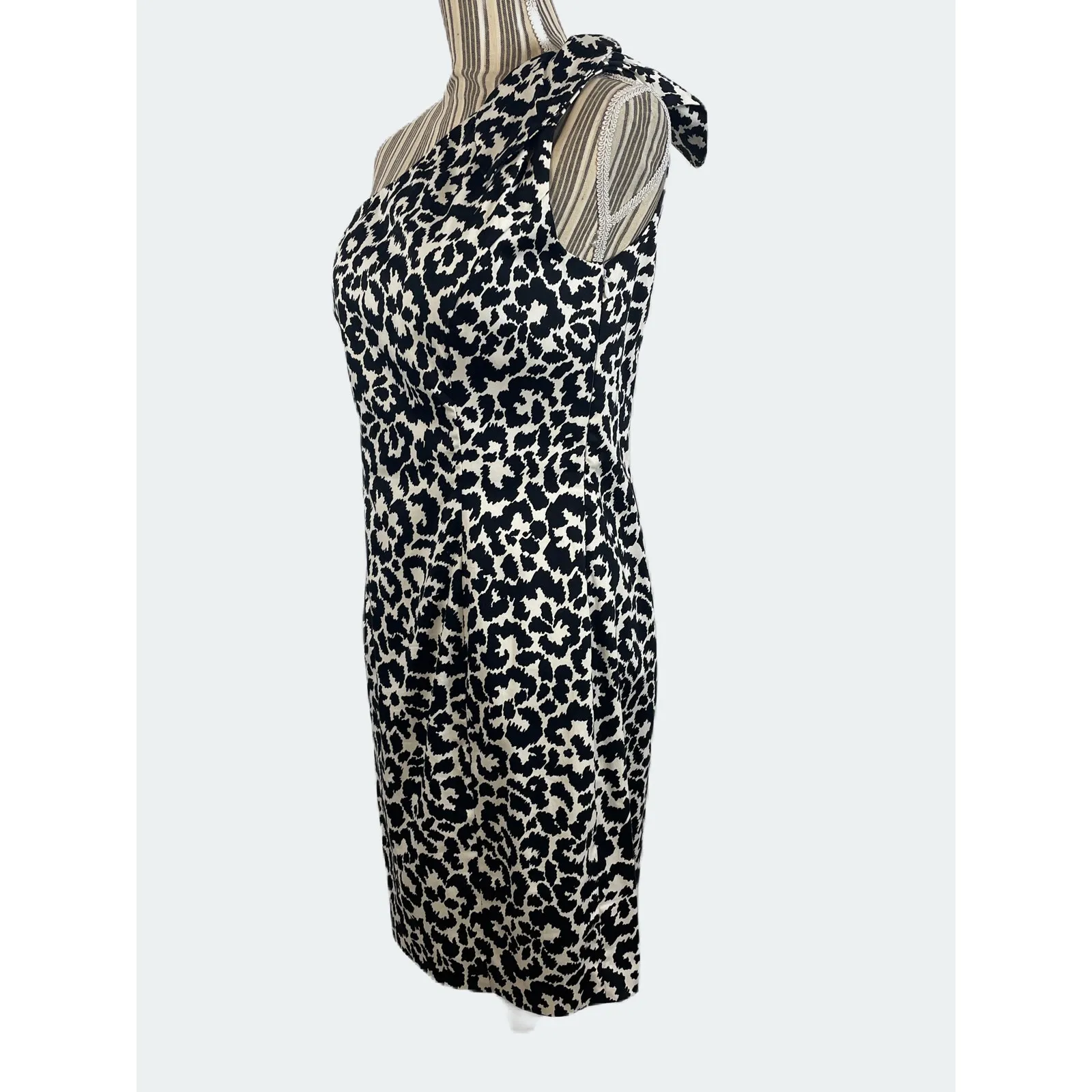 Calvin Klein Black White Animal Print One Shoulder Sheath Dress Size 10 - Image 2