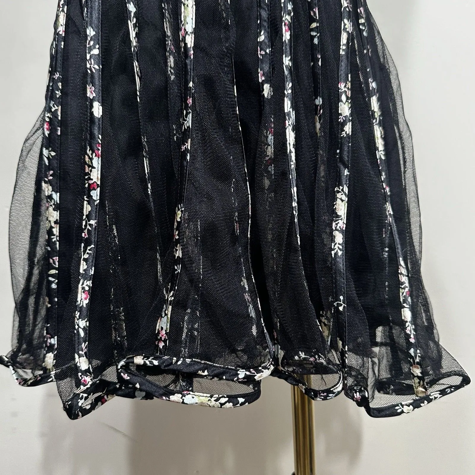 QED London Sleeveless Dress UK 10 EU 38 Black Floral Striped Mesh Overlay Style - Image 3