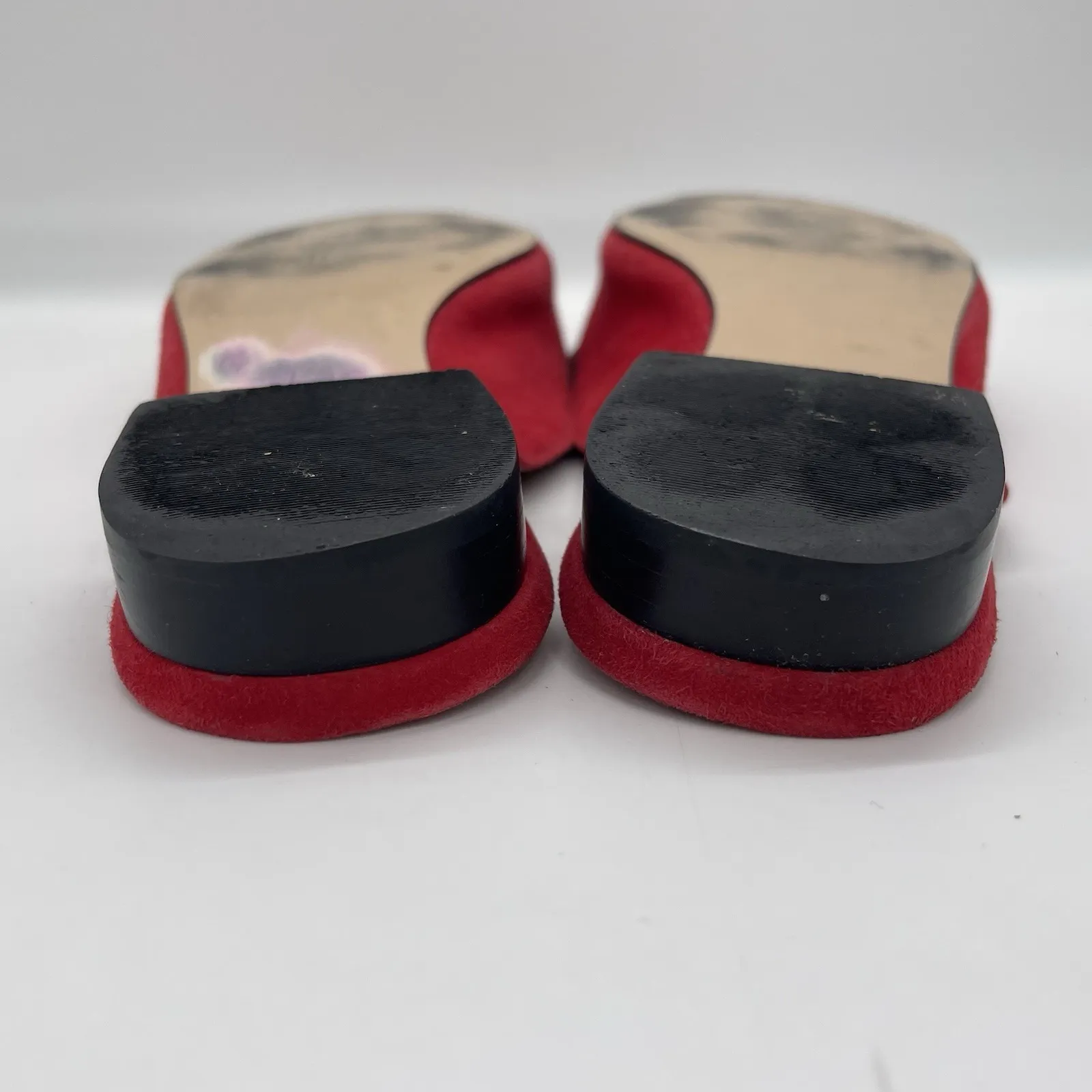 Talbots Womens 6‎ Shoes Red Suede Mules Black Ribbon Bow Slide On Flats - Image 10