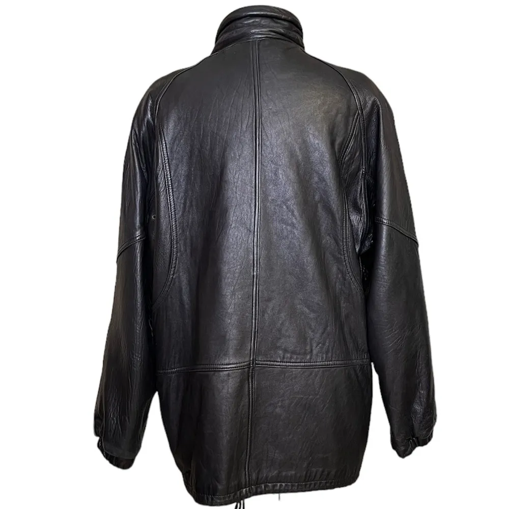 Vintage Leather Coat Jacket Black 80’s 90’s L Large M Medium - Image 3