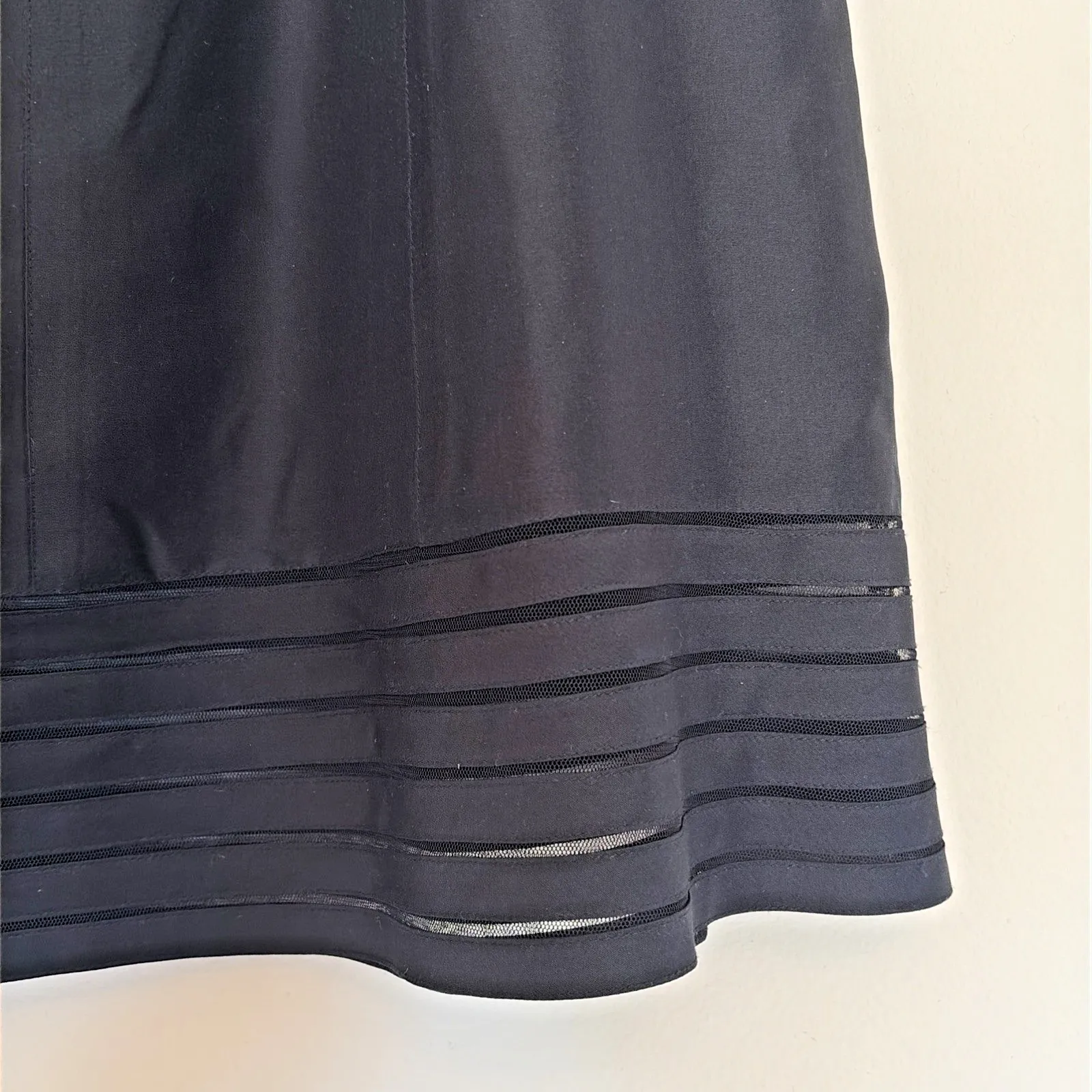 Ann Taylor Black 100% Silk Satin A-Line Skirt Sheer Striped Hem Skirt 4P Petite - Image 2