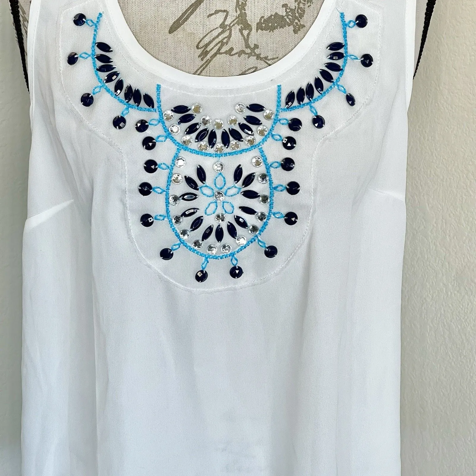 Three Pink Hearts Womens Blouse Sz XL Beaded Rhinestone Retro Hipster Boho Chic - Image 5