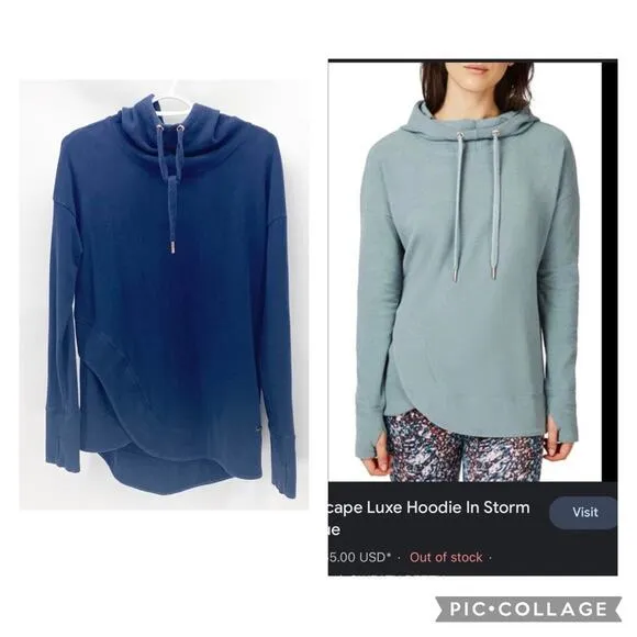 Sweaty Betty Navy Blue Escape Luxe Italian Fleece Hoodie Hoody longline cozy S - Image 2