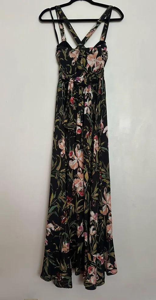 Anthropologie Maeve Gabriela Ruffled Asymmetrical Maxi Midnight Floral. - Image 3