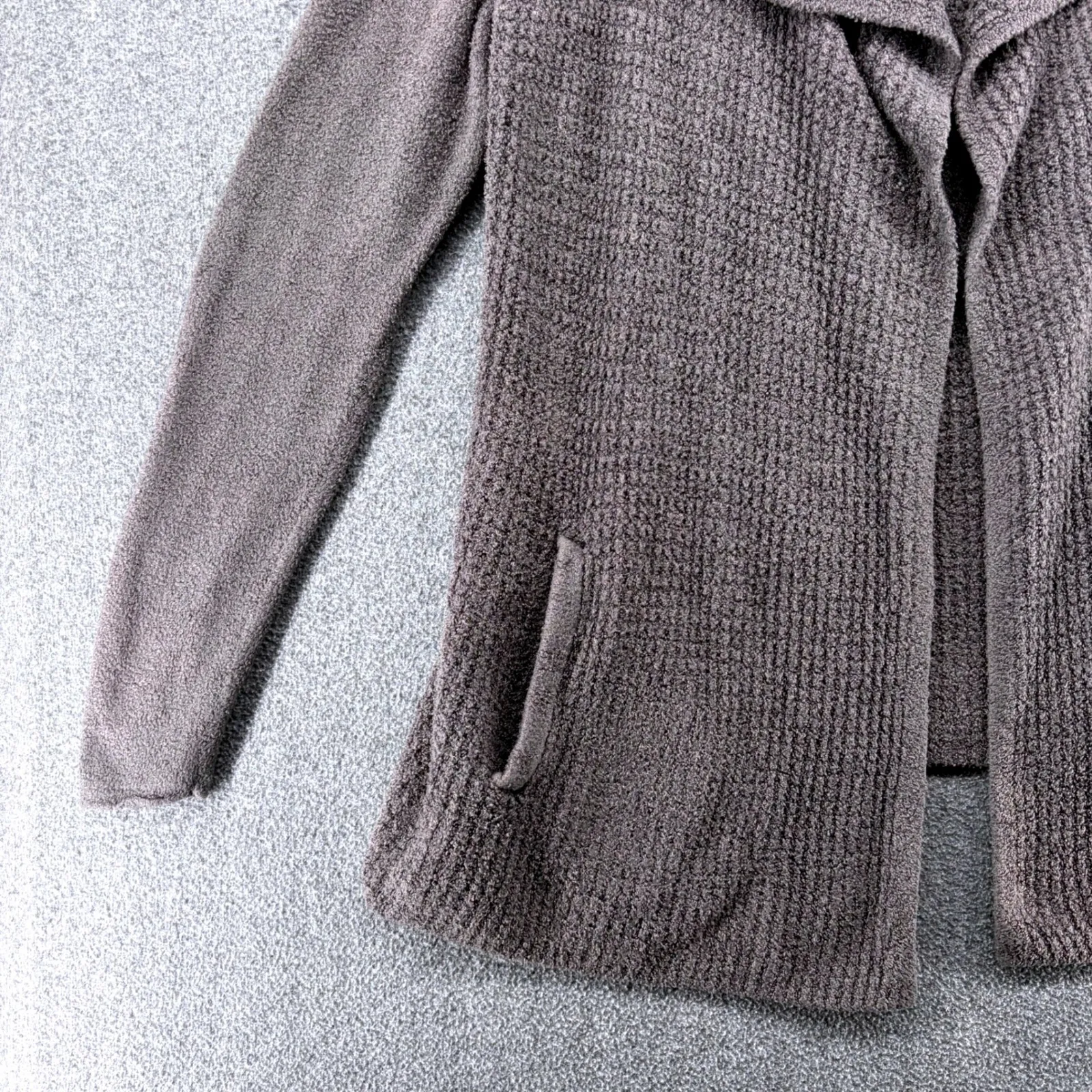 Barefoot Dreams CozyChic Lite Cardigan Chenille Sweater Open Front Brown Medium - Image 5