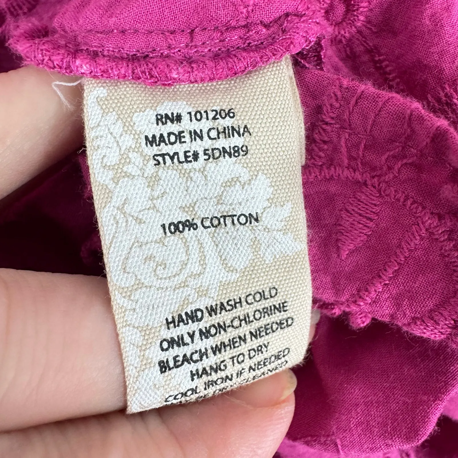 Soft Surroundings 100% Cotton Pink Floral Sunny Day Applique Button Up Blouse 1X - Image 6