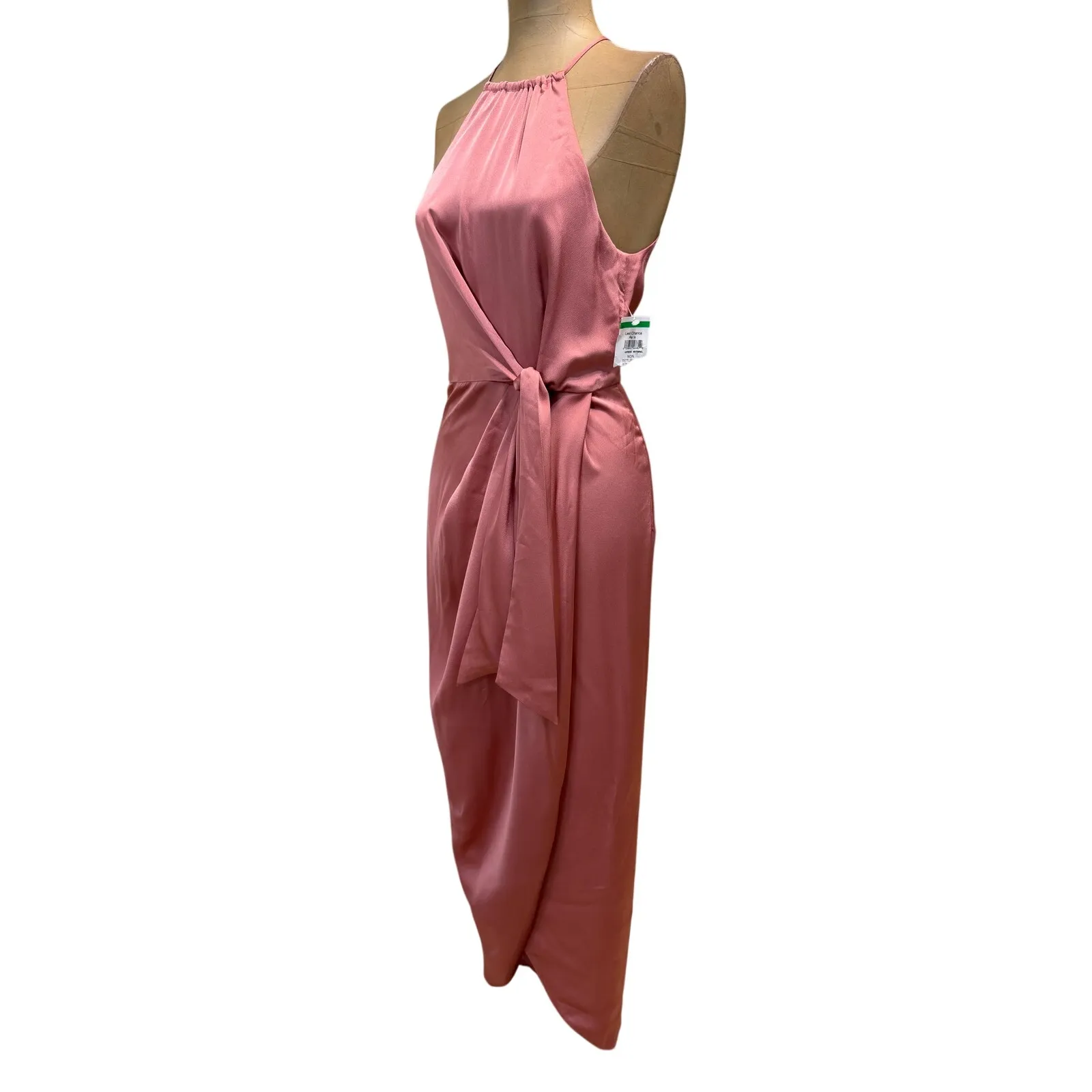 Shona Joy Midi Dress Luxe Tie Front Rose Satin Sleeveless New - Image 6