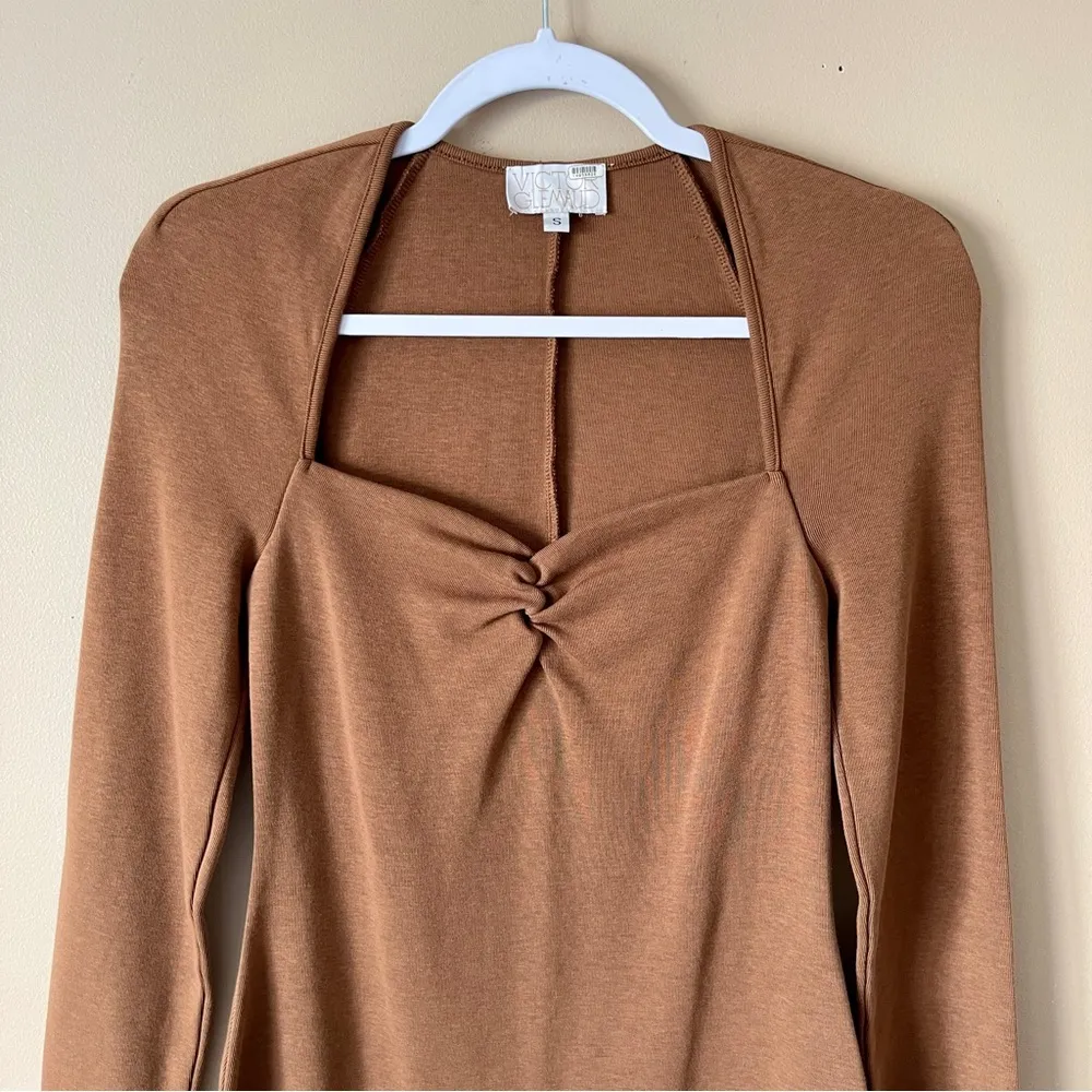 VICTOR GLEMAUD | Camel Portrait Collar Midi Dress Sz S - Image 3