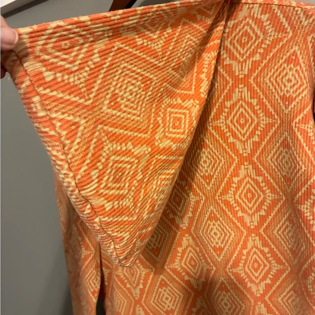 r2 Orange Geometric Pattern, Hooded Western Inspired Top - Image 6