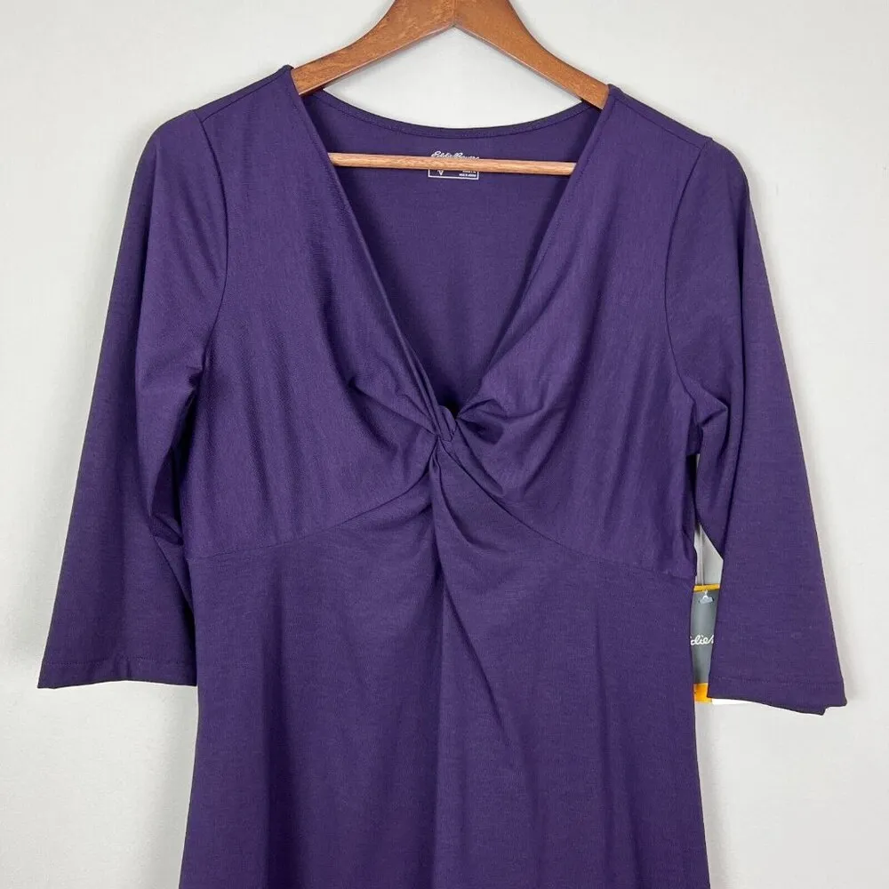 Eddie Bauer Travex Dress Womens L Midi Purple Solstice Twist Knot UPF 50+ V-Neck - Image 3
