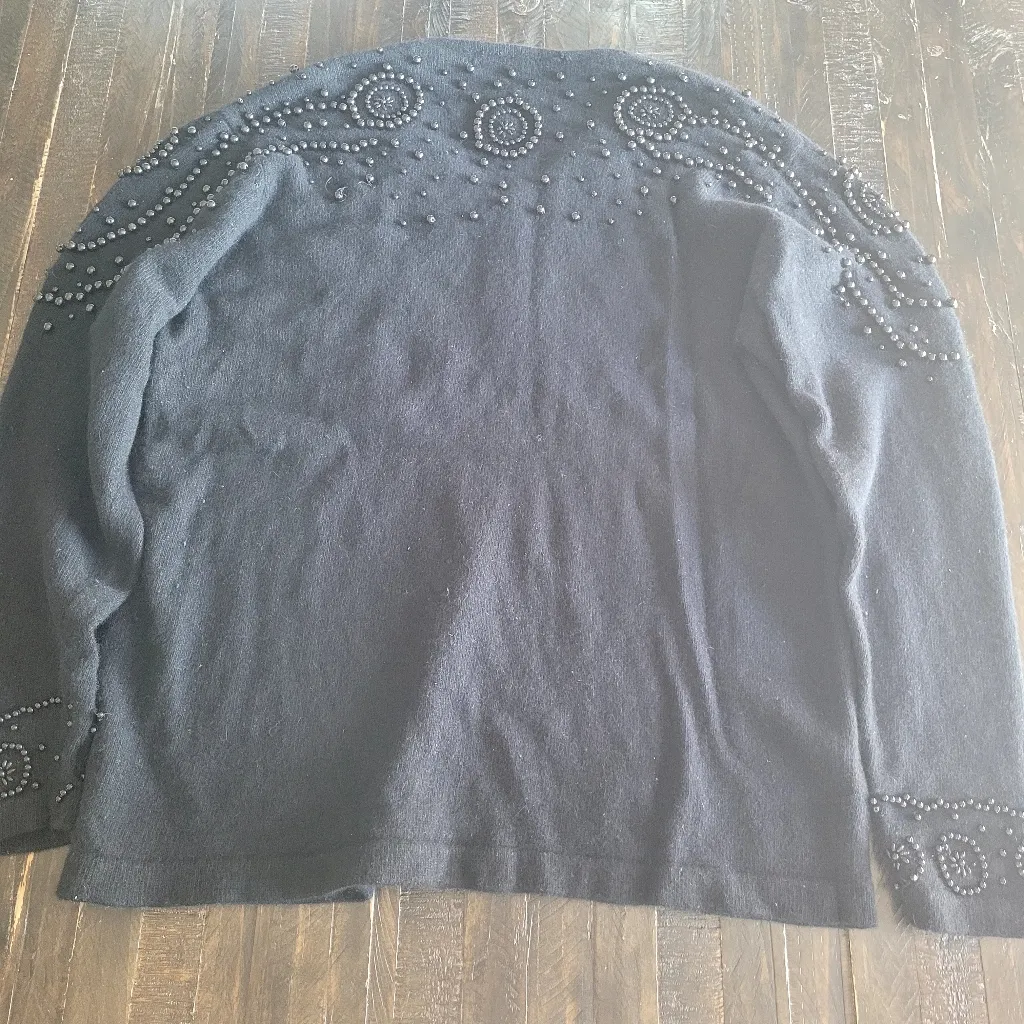 Outlanders Lambswool Angora Rabbit Sweater Beaded 80s‎ Black Womens Size L - Image 2