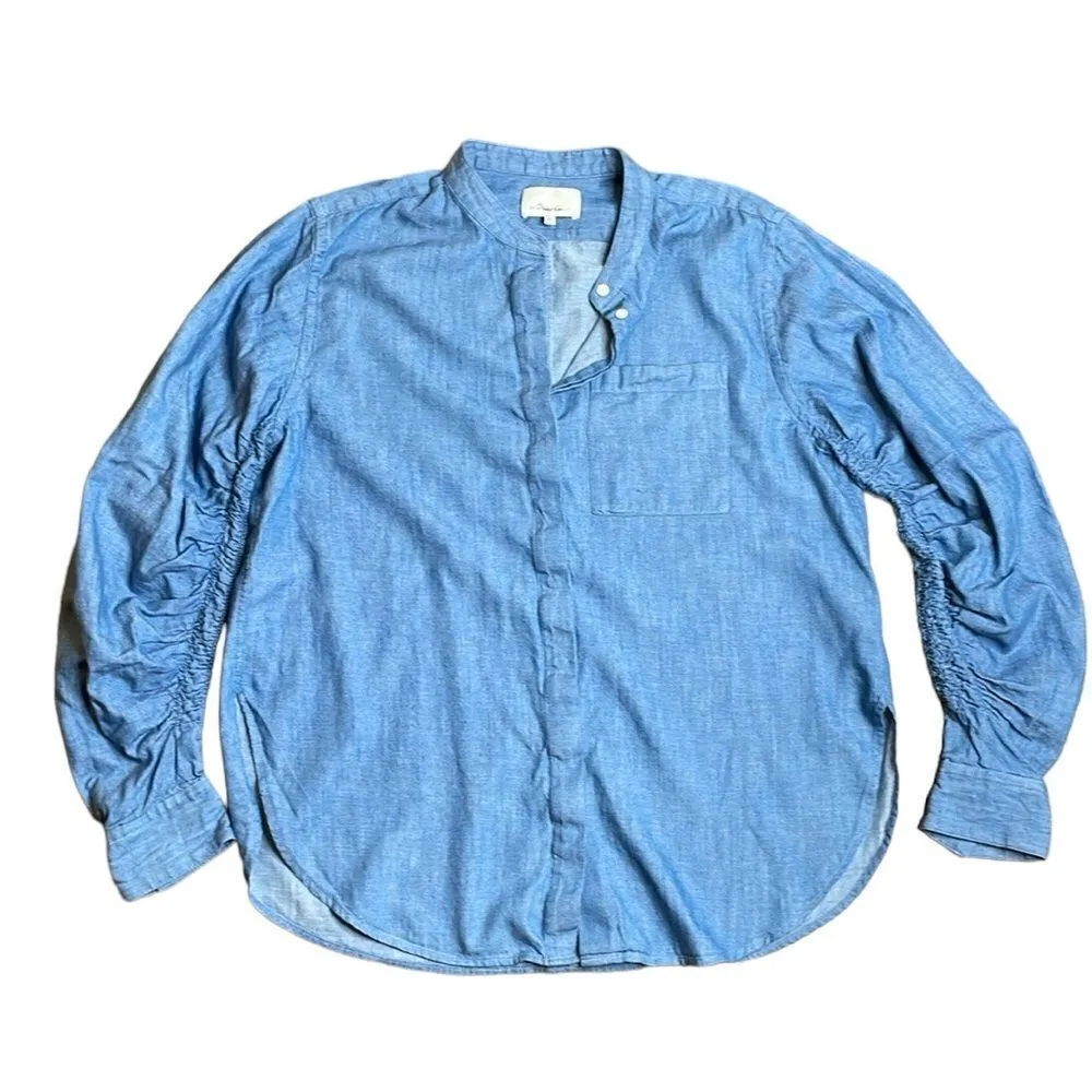 3.1 Phillip Lim Ruched Long Sleeve Denim Chambray Button Down Shirt Size 8 - Image 4