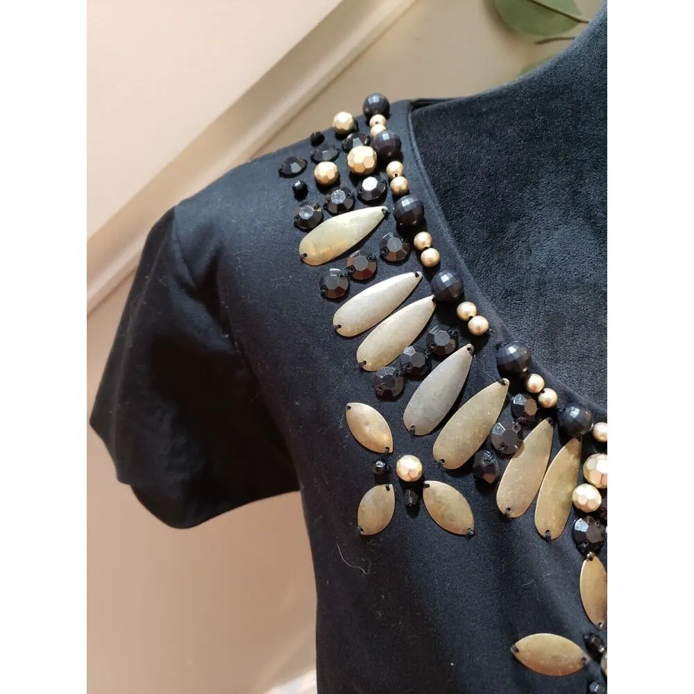 Alfani Women's Black Beaded Tie Waist V Neck Short Sleeve Knee Length Dress 18W - Image 8