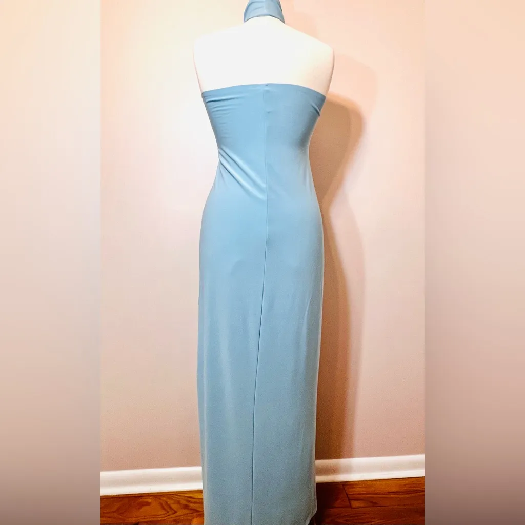 Norma Kamali Halter Turtle Side Slit Gown in Powder Blue, size S - Image 5