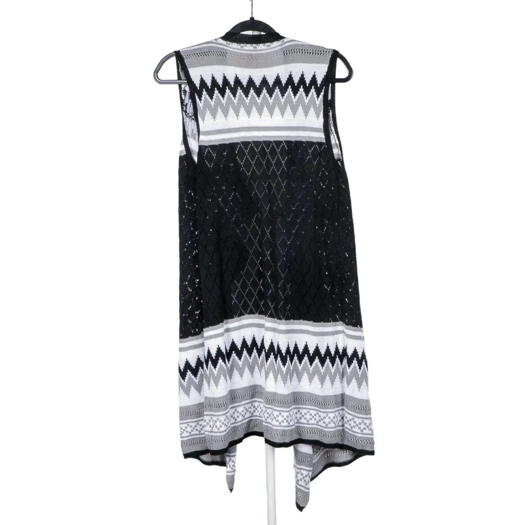 No Boundaries Cardigan Sweater L 11 13 Juniors Sleeveless Gray Black White Knit - Image 6