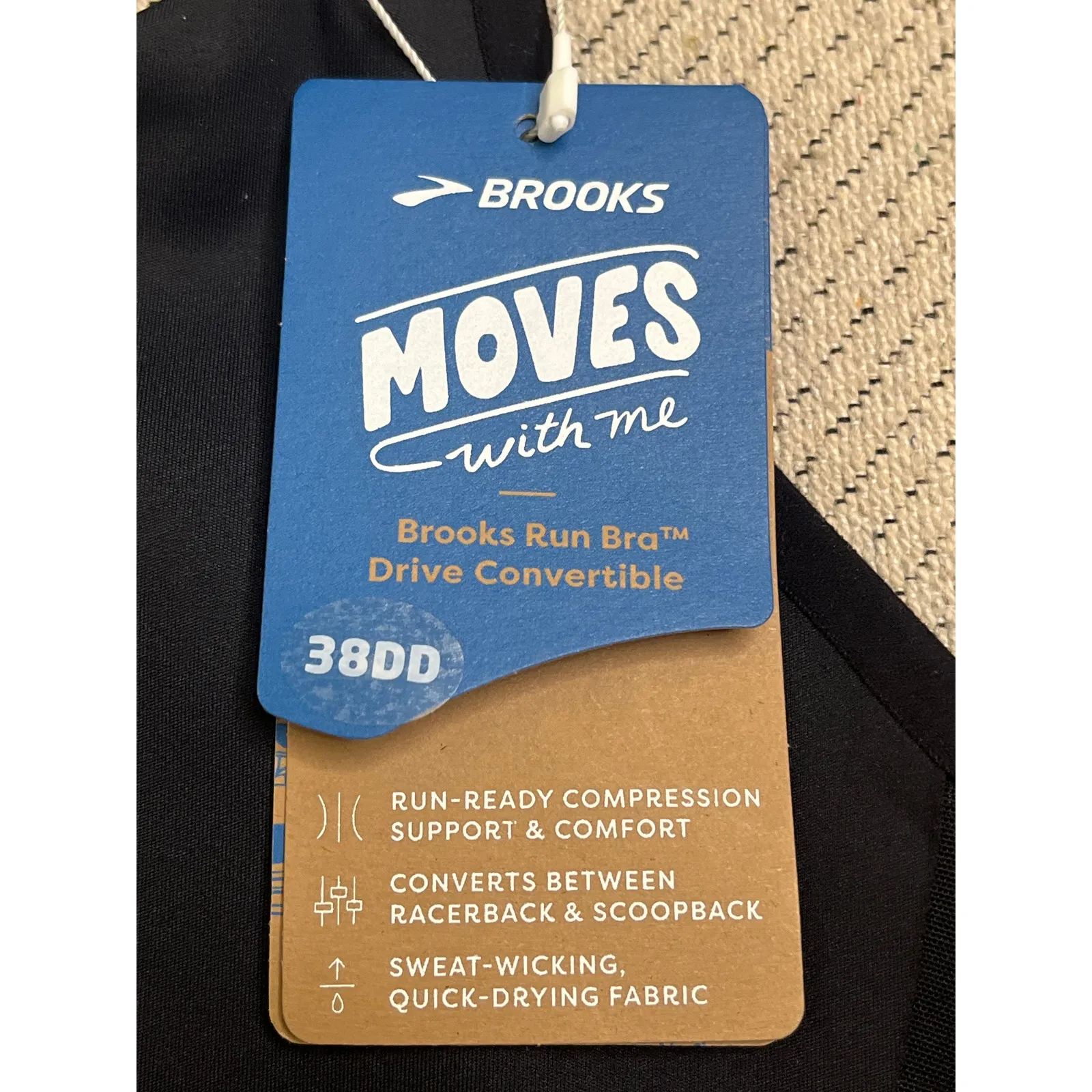 Brooks Run Bra Drive Convertible Sports Bra, Black, size 38DD, MSRP $59.99 - Image 5