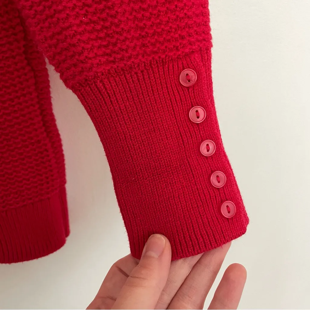 ANN TAYLOR LOFT Textured Button Cuff Sweater Bright Red 100% Cotton Crew Neck M - Image 8