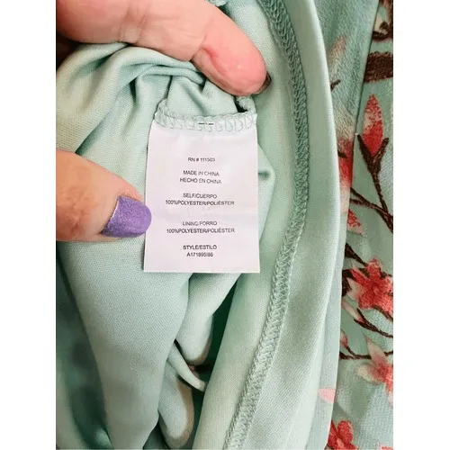 As U Wish Green Floral Chiffon Smocked Asymmetrical‎ Dress LARGE Cottage Flowy - Image 13