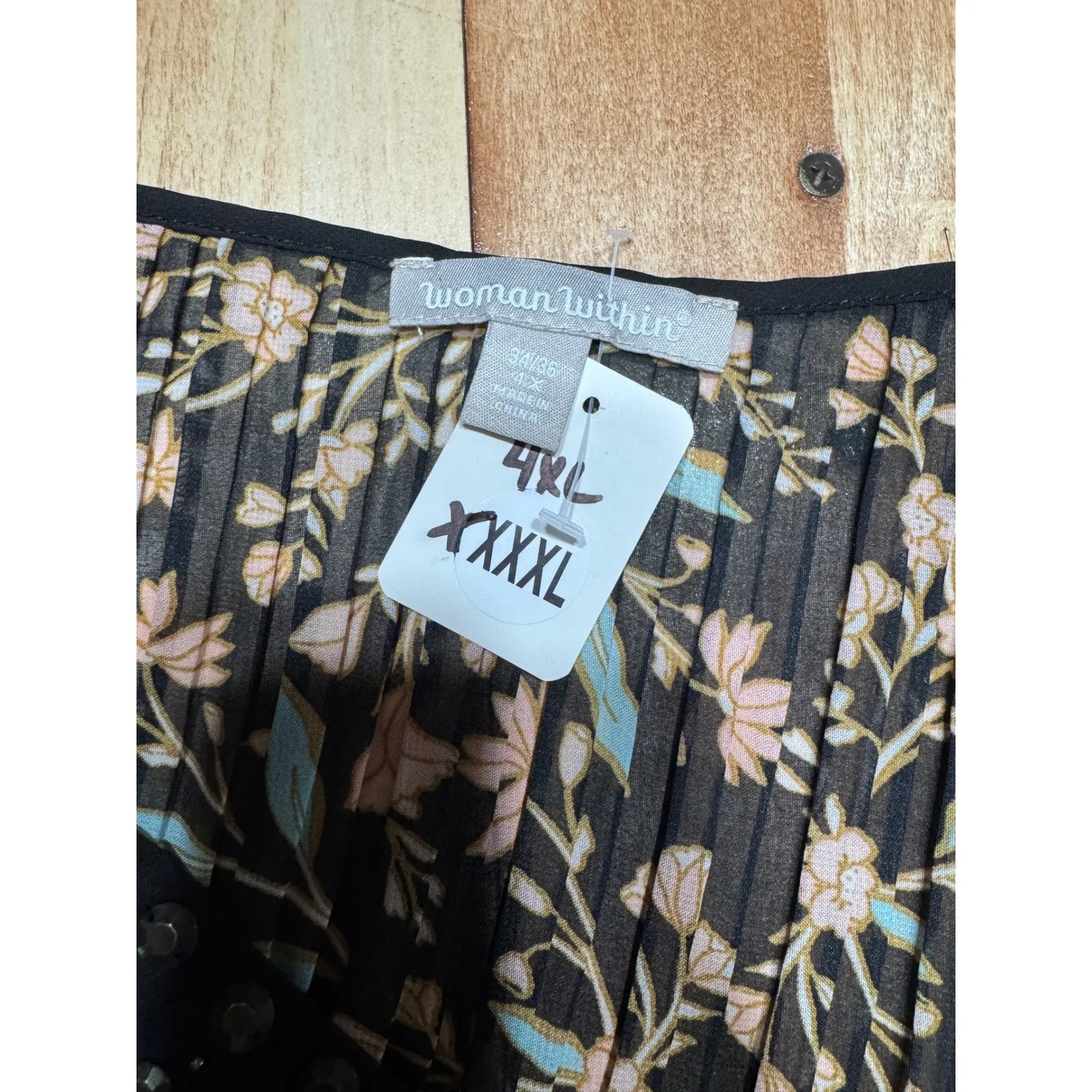 Woman Within Black Floral Print Beaded V Neck Bell Sleeve Blouse Top 4X - Image 2