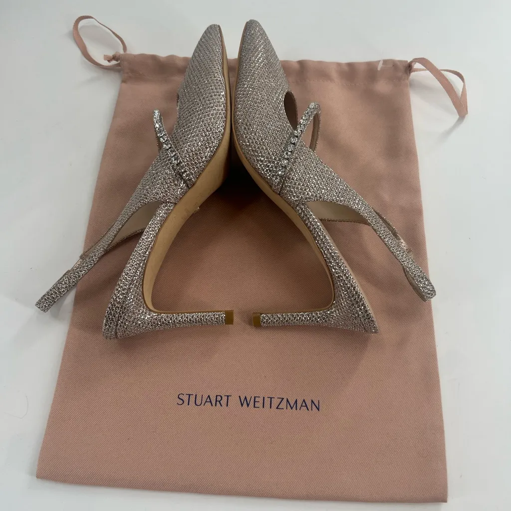 Stuart Weitzman Crystalline 75 Mesh Slingback Pump Rose gold disco mesh sz 8.5 - Image 3