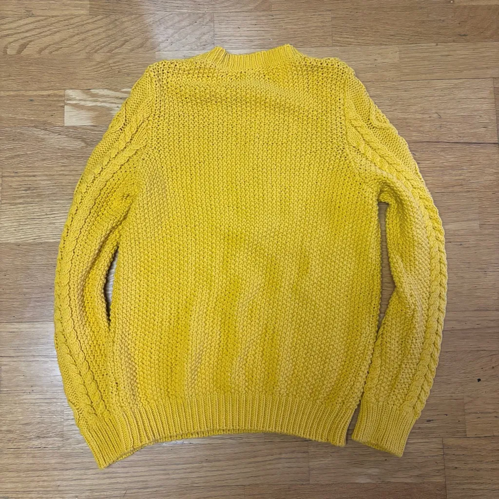 United Colors of Benetton Yellow Fisherman Cable Knit Preppy Crewneck Sweater M - Image 3