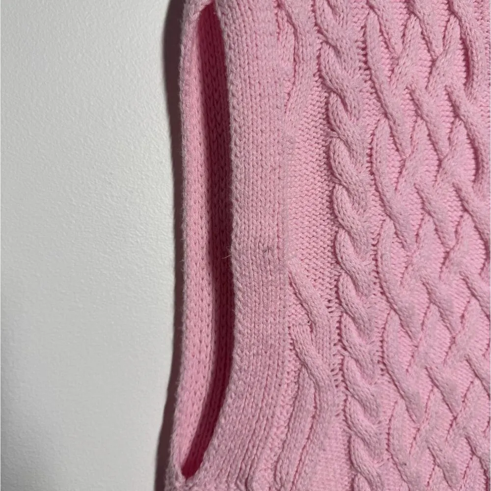 Crown and Ivy Sweater Vest Women M Pink Cable Knit Clean Girl Prep Fisherman - Image 4