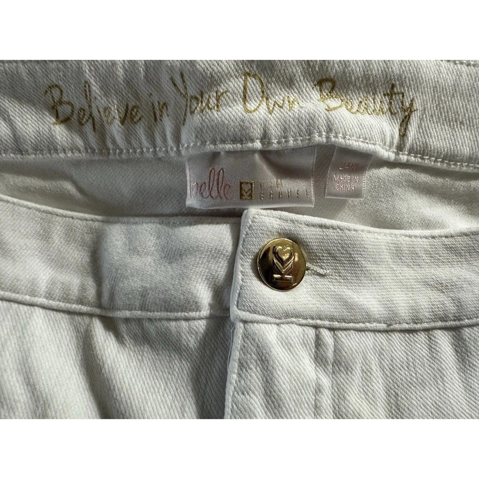 Belle By Kim Gravel White Stretch Denim Capri Crop Jeans Pants Button Sz 24W - Image 4