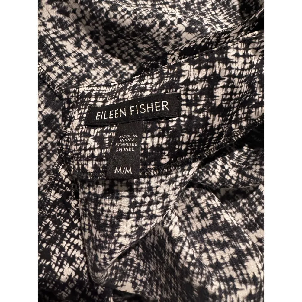 EILEEN FISHER Black Prism Print Boxy Funnel Neck Top –Size M – Silk Cotton Blend - Image 6