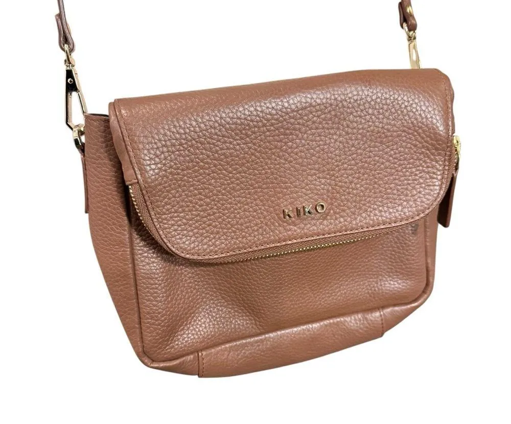 Kiko Leather Fold Over Crossbody bag Brown Anthropologie soft pebbled simple - Image 5