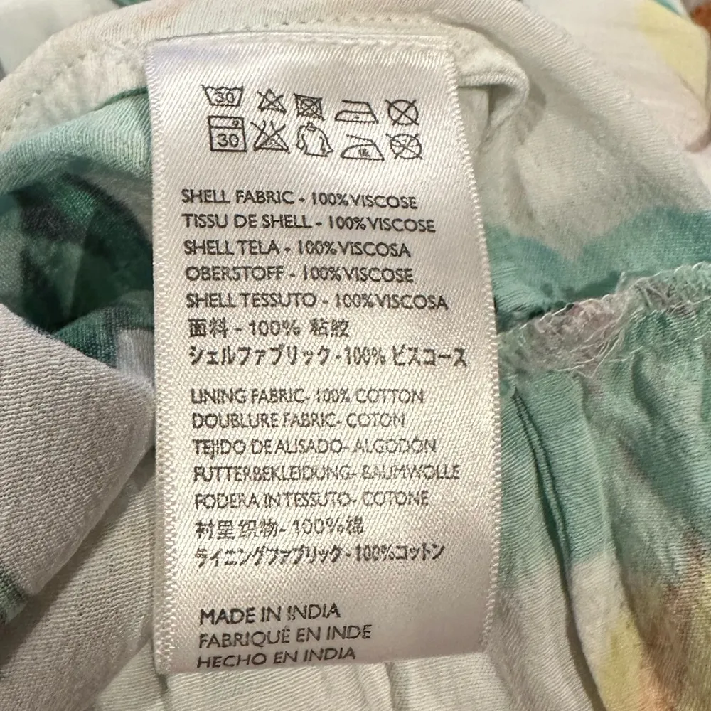 CLEOBELLA ANTHRO SHORT FLUTTER FLOUNCE SLEEVE SMOCKED WAIST Green print DRESS M - Image 11