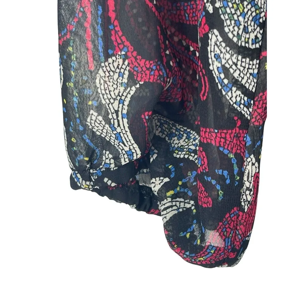 BeBop Pullover Sheer Line 3/4 Elastic Cuff & Waist A-line Vneck Paisley Dress S - Image 4